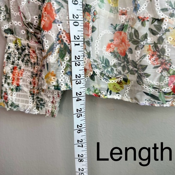 Alice & Olivia Rowa Floral Embroidered Tiered Puff-Sleeve Top Sz LG - Picture 6 of 9